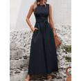thumbnail image 4 of Summer Maxi Dresses for Women Elegant Sleeveless Tie Waist Casual Dress Crewneck A Line Tank Long Dress Guest Dress, 4 of 6