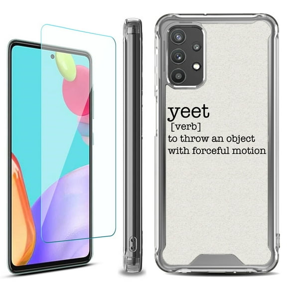 Shockproof Bumper Phone Case for Samsung Galaxy A53 5G, with Tempered Glass Screen Protector, by OneToughShield ® - Dictionary/Yeet