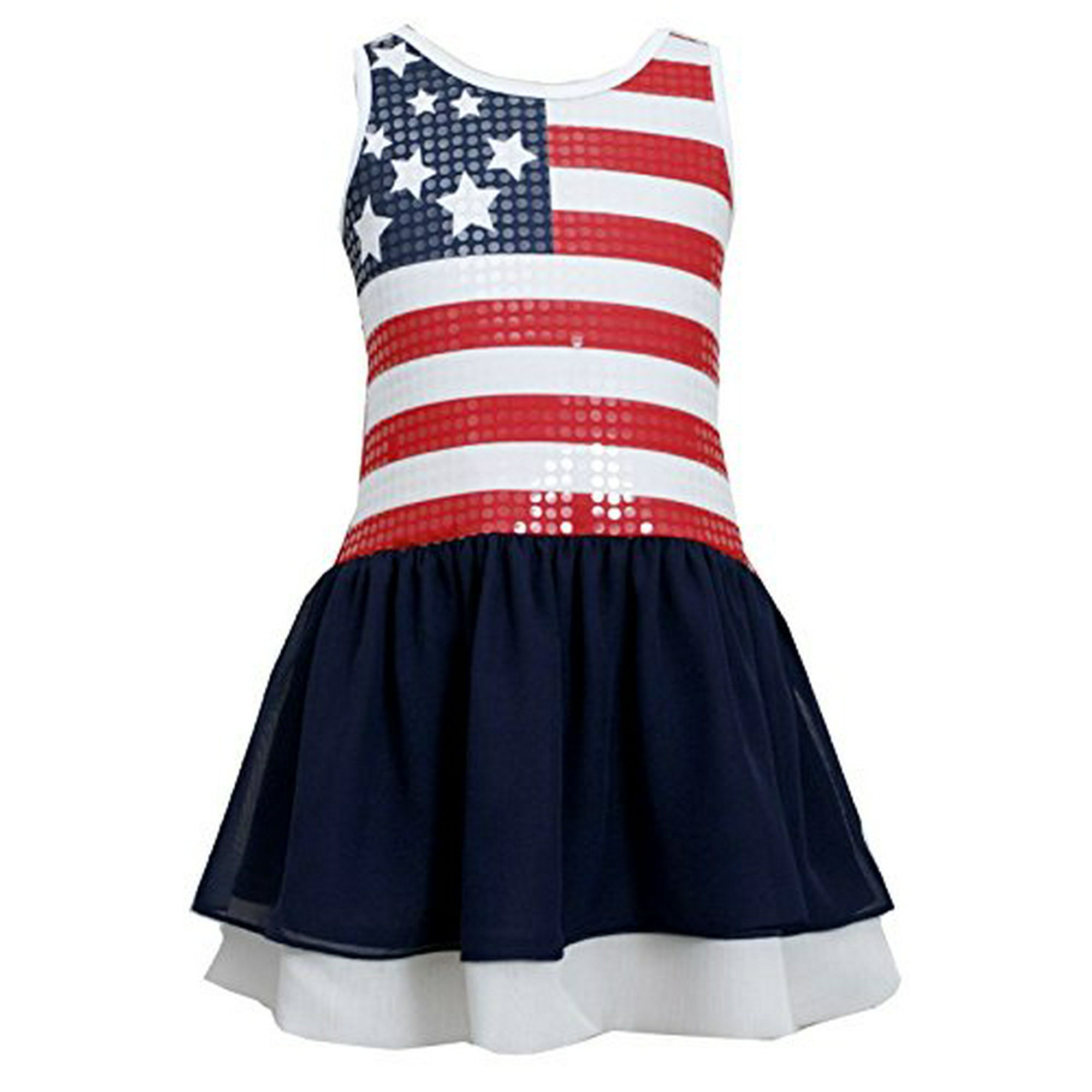Bonnie Jean Little Girls Toddler Sequined Flag Drop Waist Dress Navy 3T Walmart