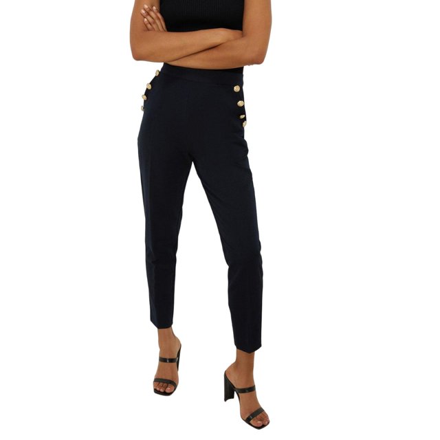 Dorothy Perkins - Pantalones Diseño Botón para Mujer (Marino)