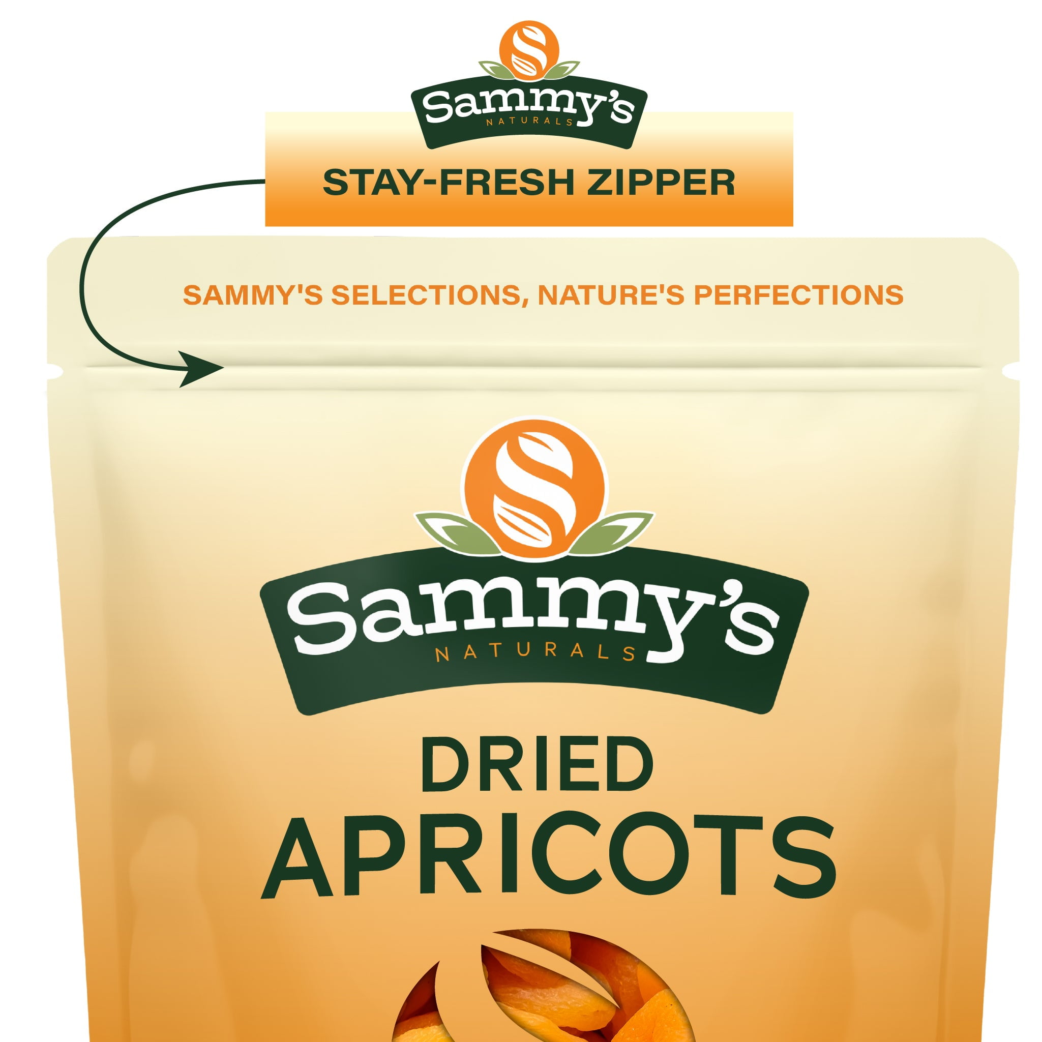 Sammys Naturals Turkish Sun-Dried Apricots, Pitted, No Sugar Added, Gluten-Free Vegan Kosher, Bulk Bag (32oz - 2 lb)