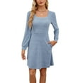 thumbnail image 2 of Pulls pour Femmes Couleur Unie Manches Longues Robe Fermée Robe Décontractée pour Femmes Tailles : P-2TG, 2 of 8