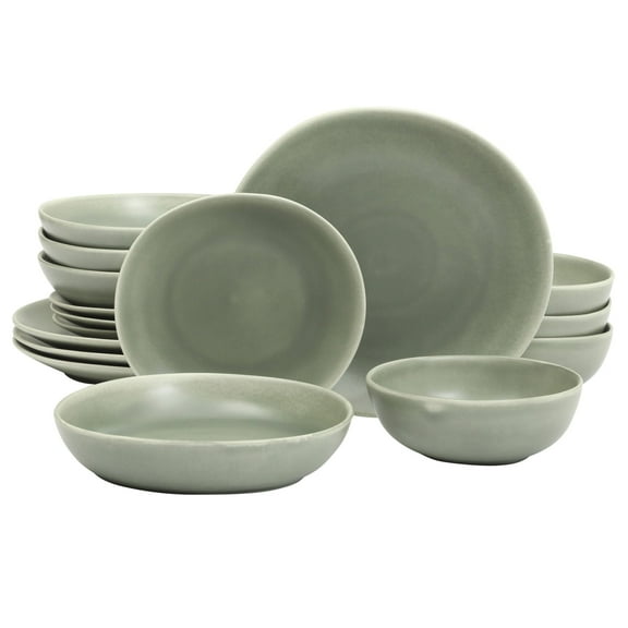 Gibson Elite Zion Mist 16 Piece Stoneware Reactive Glaze (Service for 4) Ceramic Plates and Bowls Modern Organic Dinnerware Set - Green