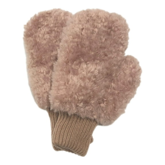 Womens Plush Pink Fuzzy Mittens