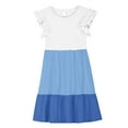 thumbnail image 4 of Efsteb Summer Dress for Girls Ruffle Short Sleeve Casual Sundress Color Block Loose Crewneck A-Line Cute Dress (Blue,5 Years), 4 of 8