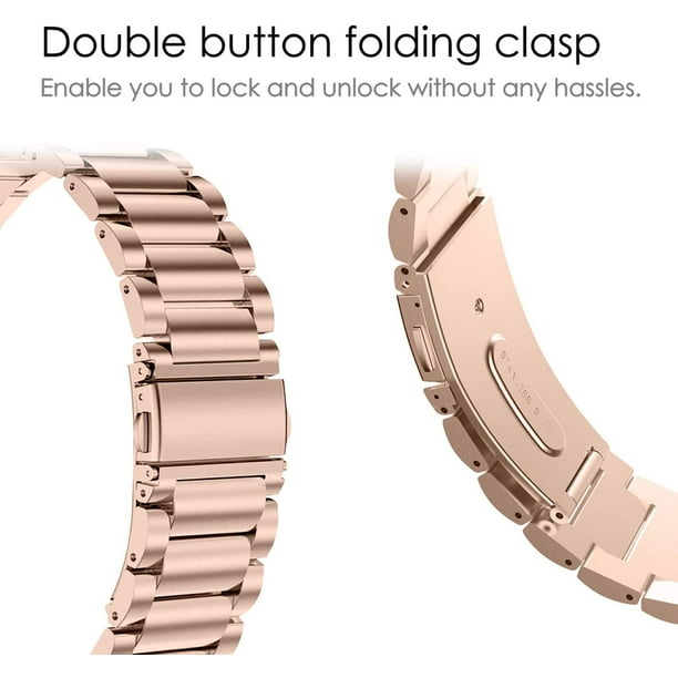 Insten Stainless Steel Metal Band For Samsung Galaxy Watch 4 40mm 44mm / 4  Classic 42mm 46mm / Watch 3 41mm Replacement Strap For Women Men, Rose Gold