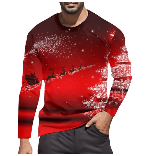 LUOGENLI T-shirts pour Homme pour Hommes Noël T-Shirt Décontracté de Mode Festival à Manches Longues à Col Rond T-Shirt pour Hommes T-shirts Amusants T-shirts Graphiques Pâques Rouge Brique TTG
