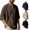 A-Brown499, variant on Bibifish Mens T Shirts Three Quarter Stand Collar Half Placket Linen Texture Solid Tees Loungewear Loose Summer Tops