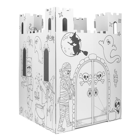 Easy Playhouse Haunted Castle - Kids Art & Craft for Indoor & Outdoor Fun, Color, Draw, Doodle on Halloween Friends– Decorate & Personalize a Cardboard Fort, 32" X 32" X 43. 5", Age 3 