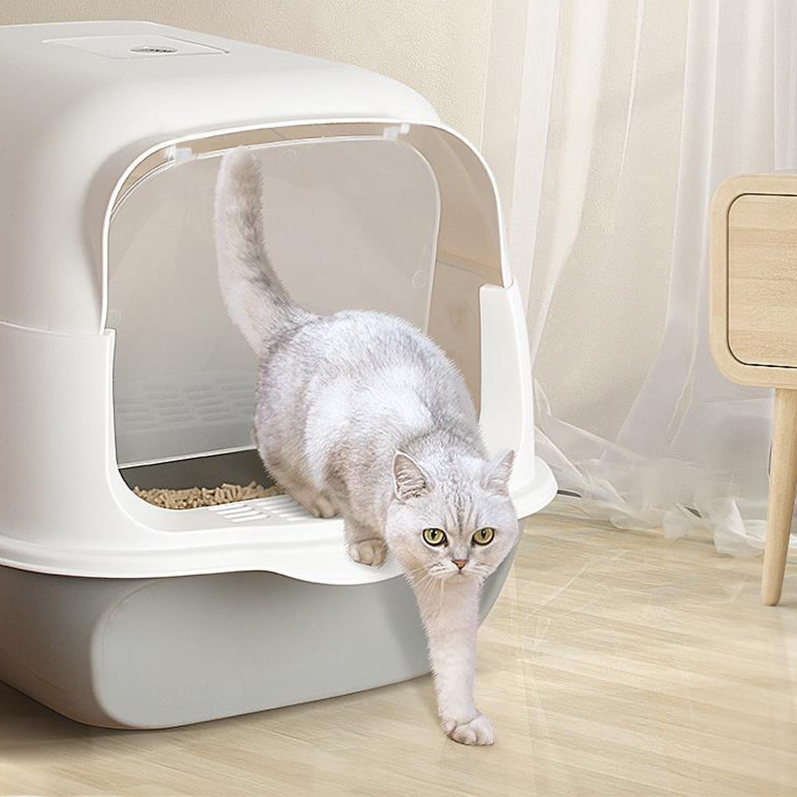 FeiFu Semi Enclosed Cats Litter Box for Cats Pet Supplies Cats Toilet Design Spacious Interior Splashly-proof Sides Easy to Clean