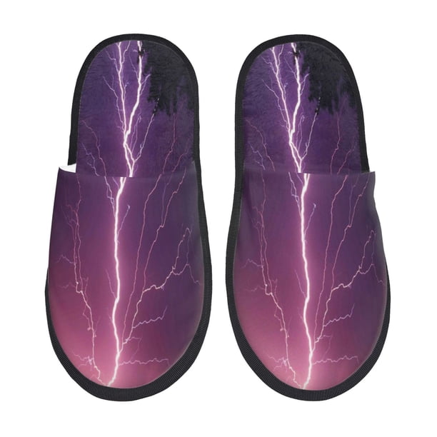 Fotbe Thunderstorm Violet Purple Pantuflas Peludas para Mujer con Estampado, Zapatillas de Peluche, Zapatos de Invierno para Casa, Uso Interior y Exterior-Large
