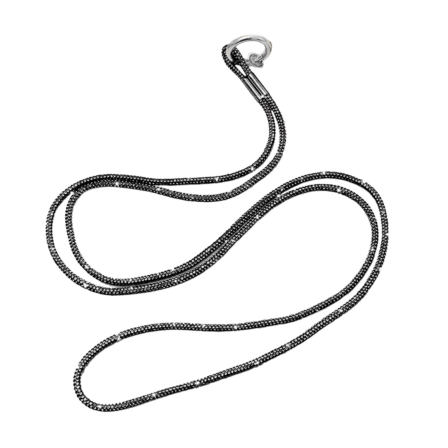 Elegant Crystal Neck Strap Keychain Accessory - Black