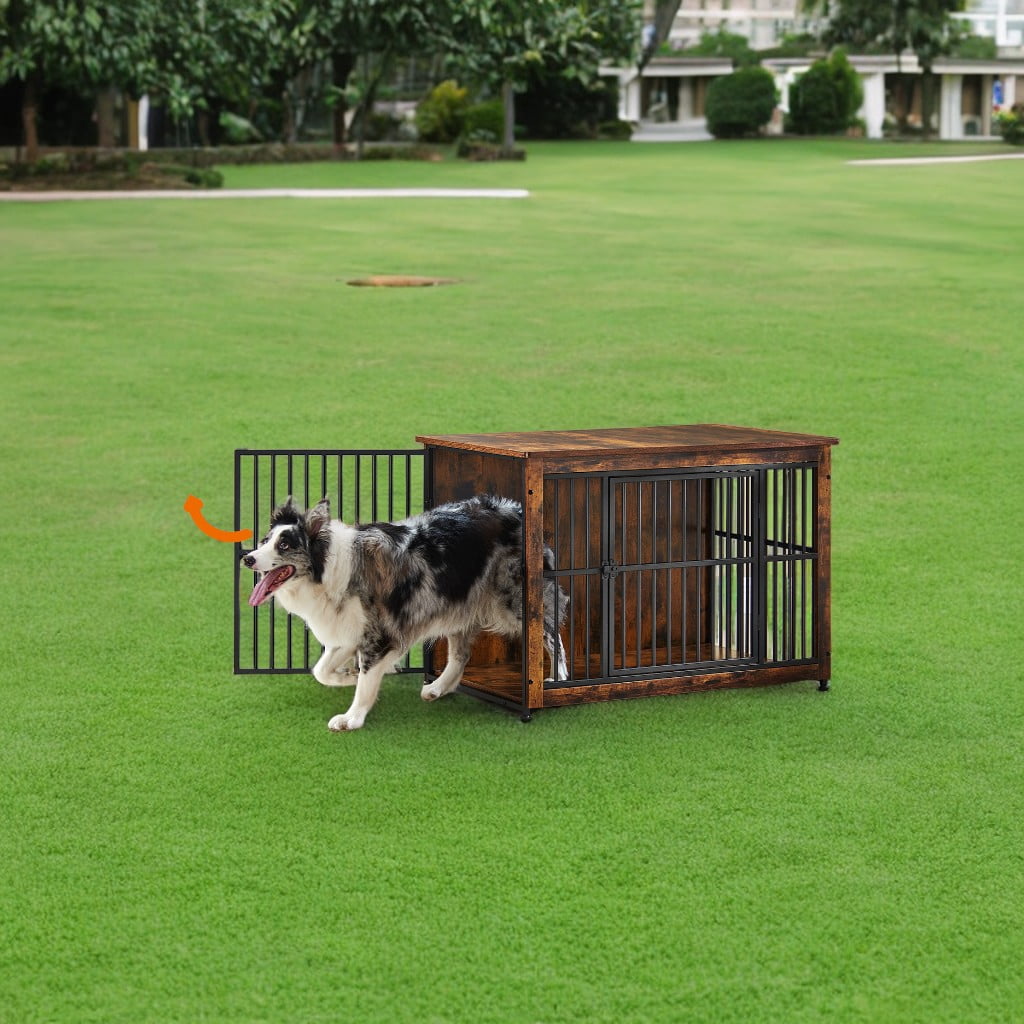 Dog Crate Furniture, End Table, Kennel for Dogs up to 70 lb, Modern Design Heavy-Duty Cage with Removable Tray, Double Doors