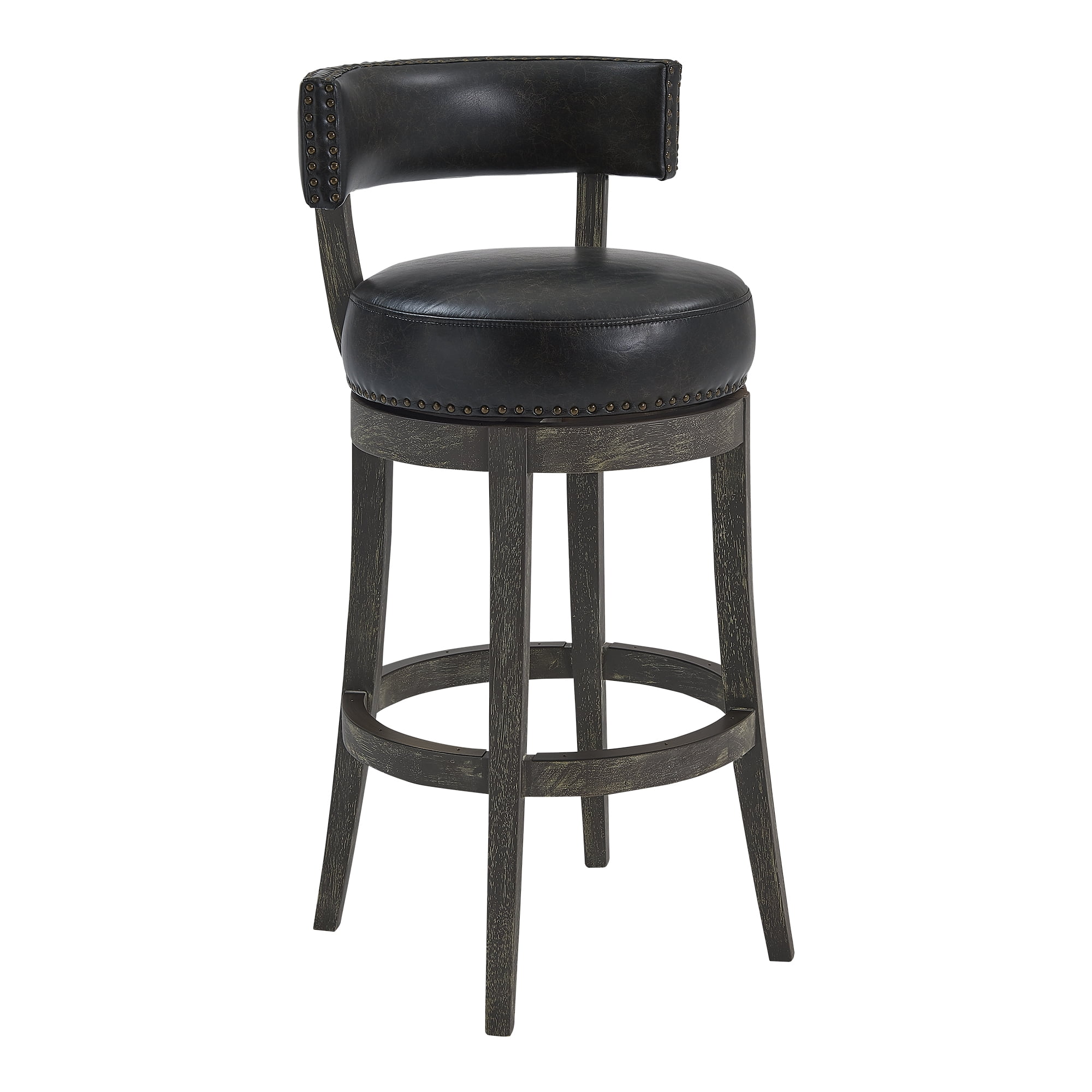 Flint 26" Counter Wood Swivel Height Barstool in American Grey Finish with Onyx Faux Leather