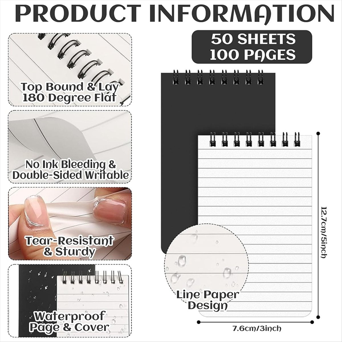 16PCS Waterproof Notebook 3x5 All-Weather Spiral Pocket Notepad Write in the Rain Waterproof Notepad