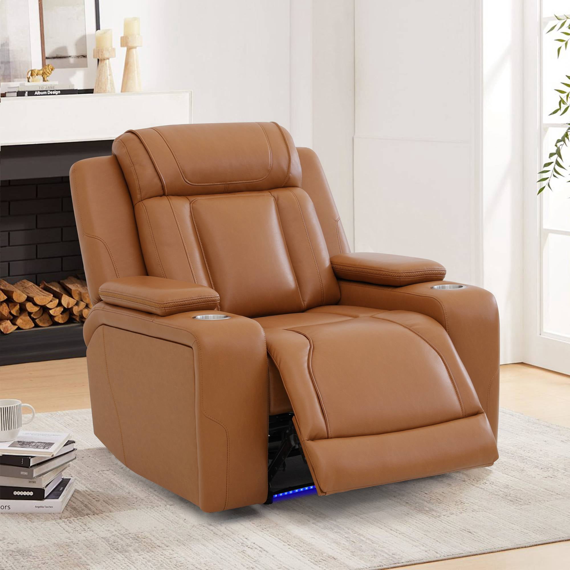 TrumanPick Power Recliner Chair Home Theater Seating PU Leather Electric Recliner Chair with Adjustable Headrest Brown