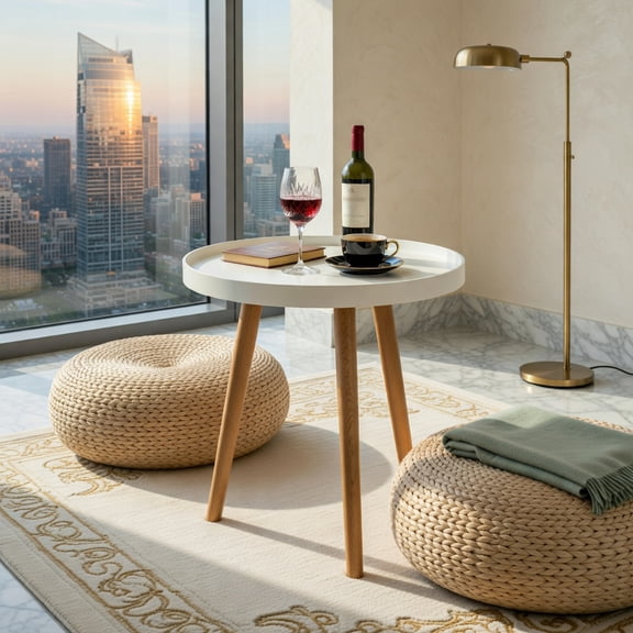 Kadyn Nightstand,Desktop Table,Side Table,End Tables,Round Side Sofa Coffee Table with Wooden Tray