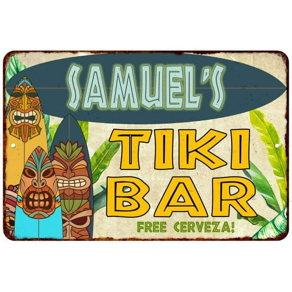 Samuel's TIKI BAR Island Sign Metal Wall Decor 8 x 12 High Gloss Metal 208120058431