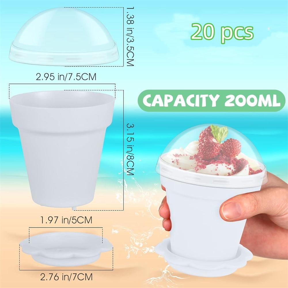 Flowerpot Dessert Cups,Plastic Gardening Plant Containers Pot with Lid and Bottom Tray,Small Flower Pot Cups Dessert Cups,Seedling Planter Starter Pots,20 Pcs,White