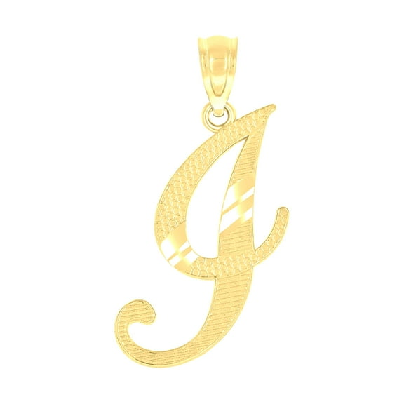 10k Yellow Gold Unisex Diamond-cut Initial I Charm Pendant for Men Women
