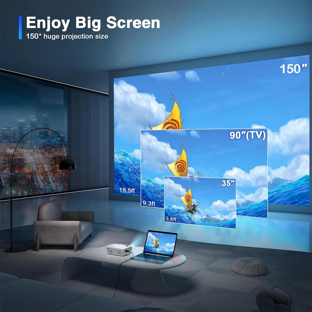 OnePi Mini Projector with Bluetooth 5.2 and WiFi 6, HD 1080P Video Projector Home Theater