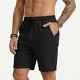 thumbnail image 6 of Men Gym Shorts Men's Jacquard Casual Shorts with Pocket, Drawstring Elastic Waist Loose Shorts, Summer Casual Versatile Shorts Daily Black L, 6 of 9