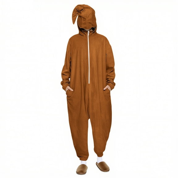 PWPSG Women's Hooded Halloween Onesie, Full Zip Up Style, Baggy Casual Cut with side pockets for spooky themed parties Brown M
