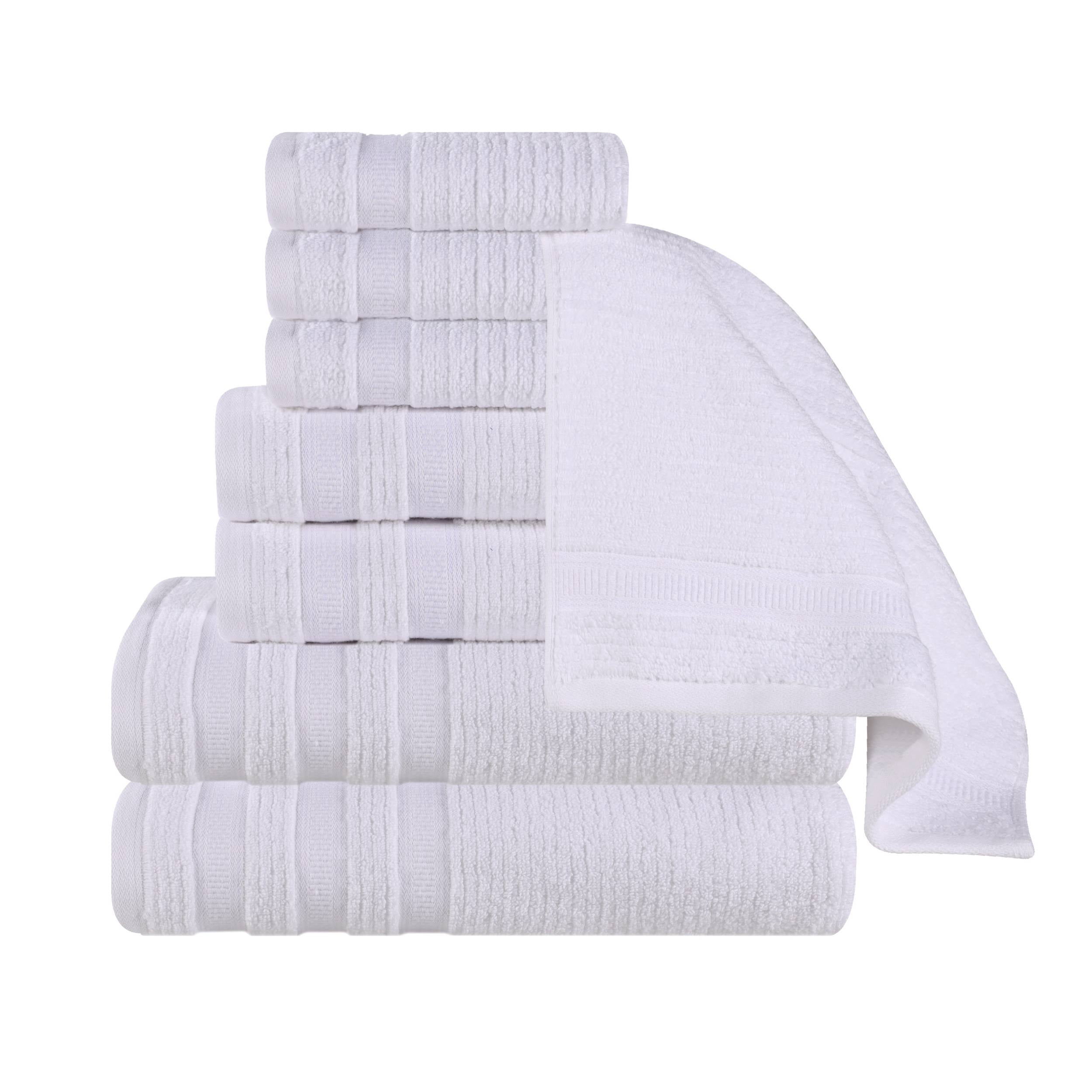 Superior Zero Twist Cotton Ribbed Geometric 8-Piece Towel Set, Ultra Soft Quick Dry, White