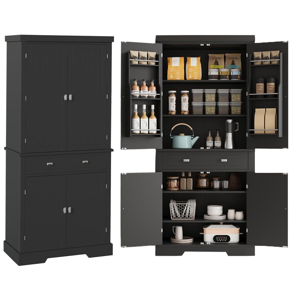 Yeshouse 71.7 Inch Kitchen Pantry Cabinet,Freestanding High Cupboard Bathroom Storage Cabinet with 2 Drawer & Cabinets, 3 Adjustable Shelves, 6 Door Shelves,for Living Room, Kitchen