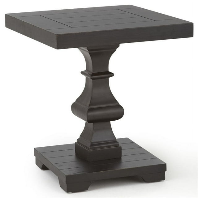 Dory Table d'Appoint Piédestal Carré 22 Pouces en Noir Ébène avec Dessus Effet Planche