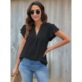 thumbnail image 3 of Womens Blouse V Neck Ruffle Sleeve Flowy Shirts Dressy Casual Cute Summer Tops Black XL, 3 of 7
