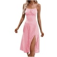 thumbnail image 3 of ClodeEU Women's Polka Dot Spaghetti Strap Dress with Side Slit,Casual Summer Midi Dress Pink,Womens Plus M, 3 of 9