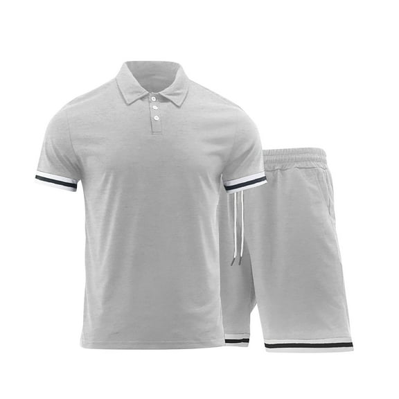 YYDGH Men's Two Piece Set Button Polo Shirt and Elastic Waist Drawstring Shorts Casual Loose Fit Solid Summer Outfits