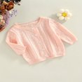 thumbnail image 3 of Infant Baby Girl Sweet Cardigan Solid Color  Neck Long Sleeve Knitted Coat Spring Summer Button-Down Sunscreen Outerwear, 3 of 7