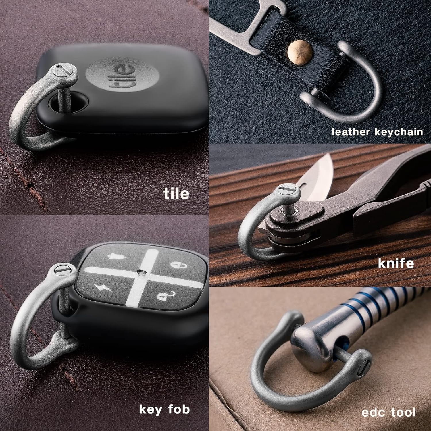 D Ring Keychain, Durable D Shape Key Ring for Car keys, Horseshoe Clasp with Screw Shackle -（Load Bearing: 50lb）