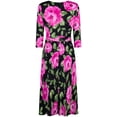 thumbnail image 2 of Bon Rosy, Women's, 3/4 Sleeve Faux Wrap Midi Dress Knee Length, Fuchsia, S, 2 of 2