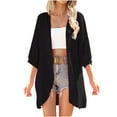 thumbnail image 2 of Sevevn Cardigan Sweaters for Women Fashion Summer Women Casual Cardigan Solid 3/4 Sleeve Beach Cover Up End of Year Clearance Black XXL, 2 of 6