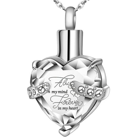 Birthstone Cremation Jewelry for Ashes Pendant - Crystal Heart Urn Necklace with Mini Keepsake Urn Memorial Ash Jewelry