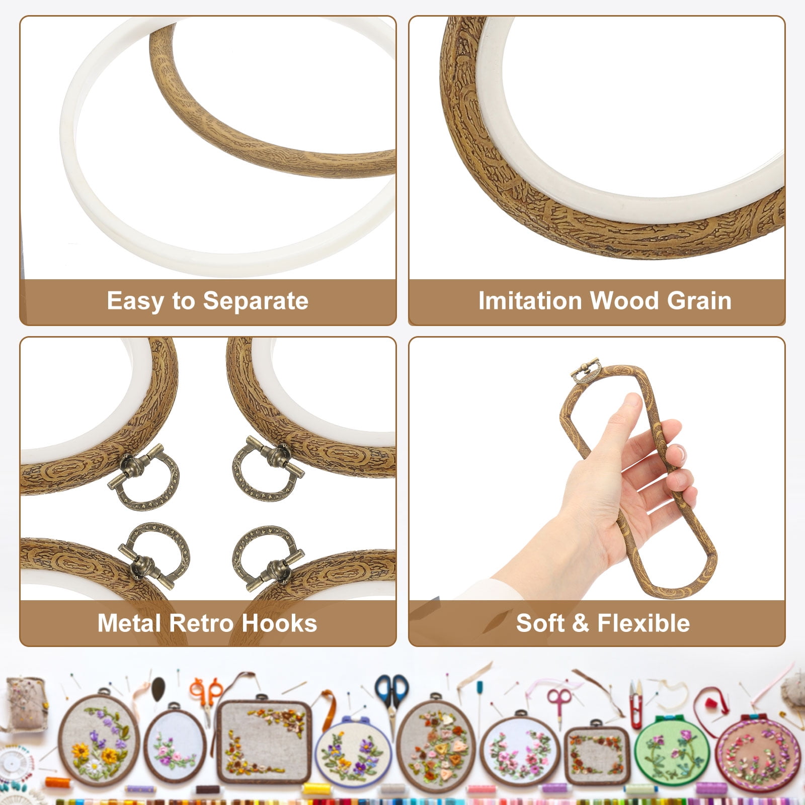 Uxcell 10 Pieces 3" x 2.4" Embroidery Hoops Frame Imitated Wood Oval Cross Stitch Hoop Ring for Embroidery Art Craft