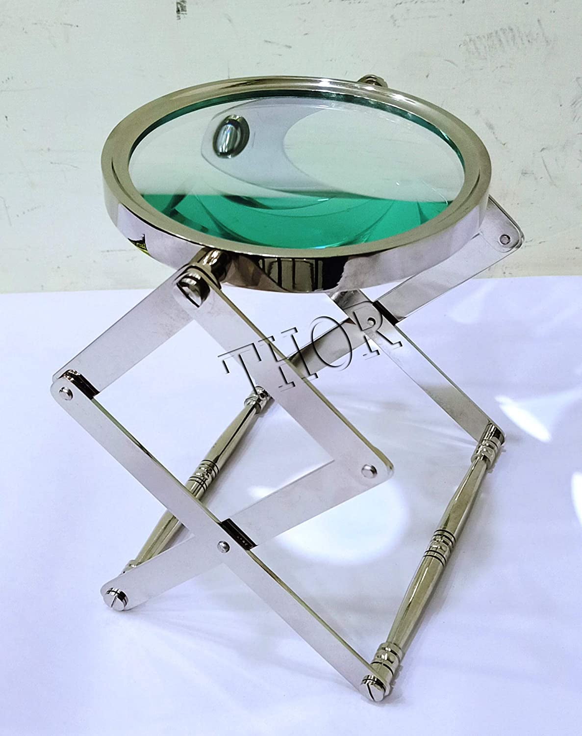 Nautical Brass Adjustable Magnifying Glass Vintage Style Magnifier Silver Table Top Decor