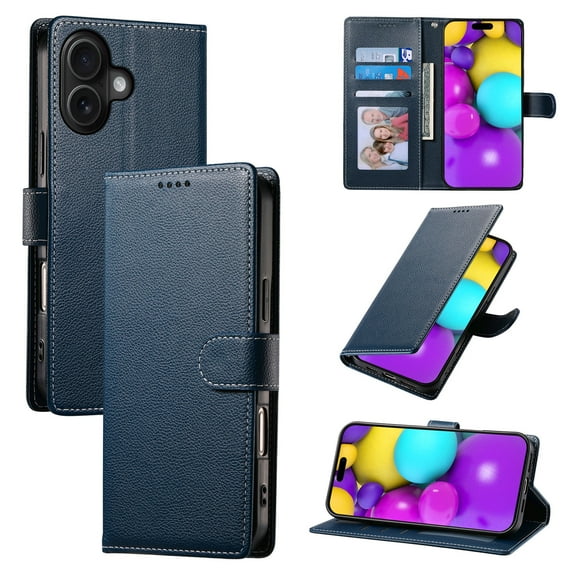 For iPhone 16 Pro Max 16Pro 16Plus Magnetic Closure PU Leather Folio Flip Phone Cover