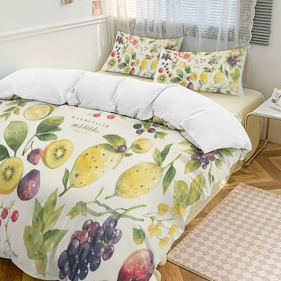 Various Fruits 3 Pieces Duvet Cover with Zipper Closure,Premium Polyester Lightweight Bedding Set