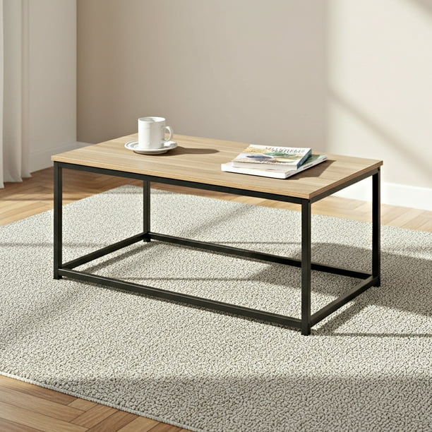 Mesa de Centro Mueblana Madera y Acero Minimalista Color Nogal 90 x 48 x 40 cm