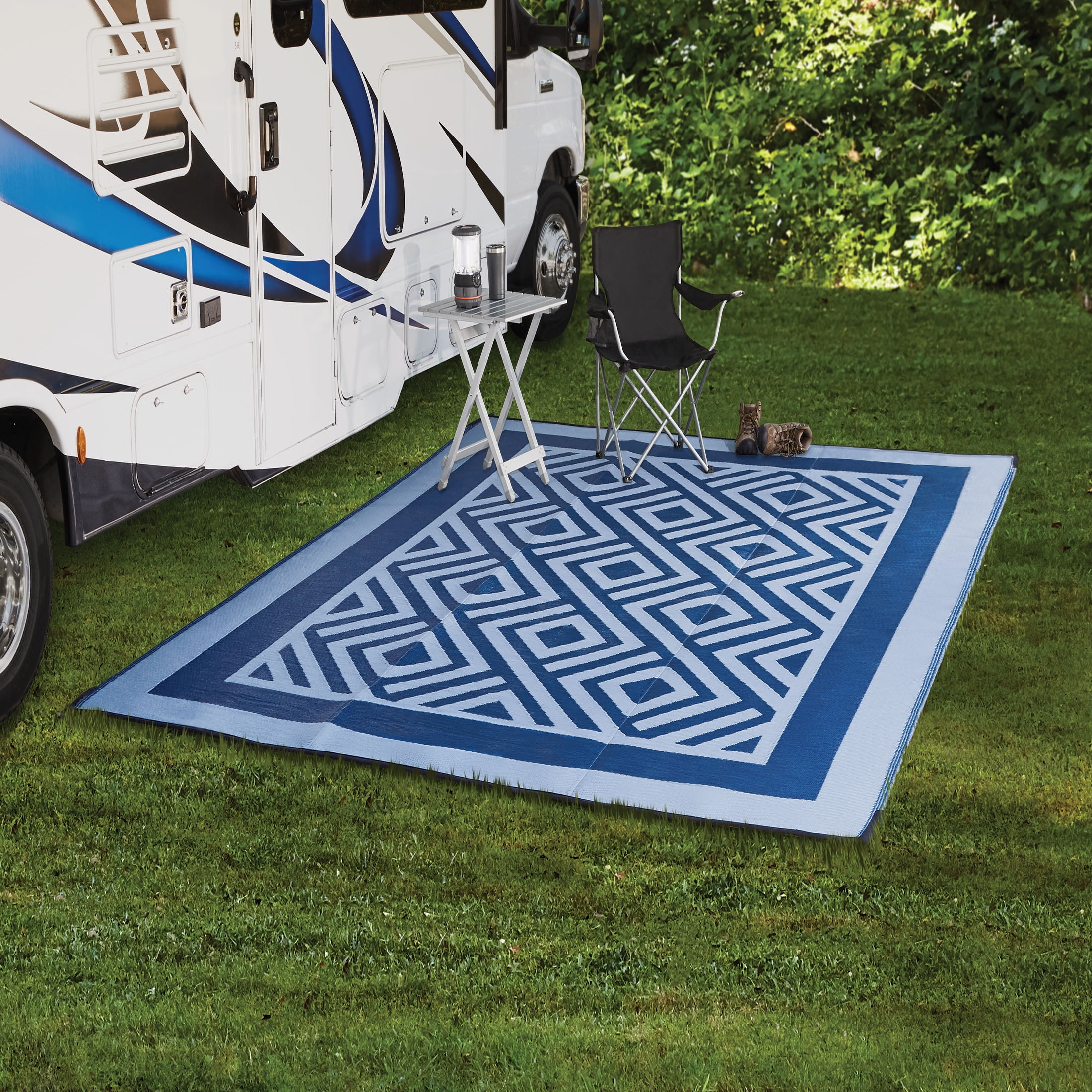 Mountain Mat Earth-Friendly Outdoor RV Patio mat Size 8' x 12' & 8' x 16'  for Campers, Campsites - Premium 5 mm Thick Heavy Duty, Waterproof,  Reversible Rugs Re…