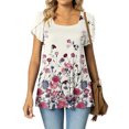 thumbnail image 1 of SMihono Hauts pour Femmes Été Décontracté Mode Hauts Décontractés Col Montant Imprimé Pétale Manches Courtes - T-Shirts Grande Taille, 1 of 5