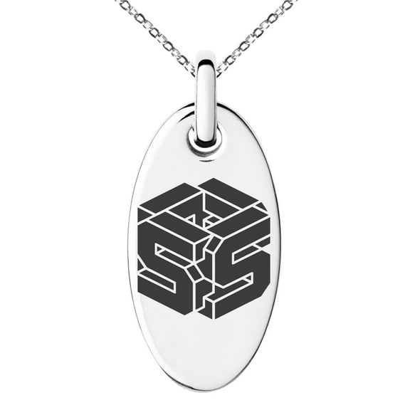 Stainless Steel Letter S Initial 3D Cube Box Monogram Engraved Small Oval Charm Pendant Necklace