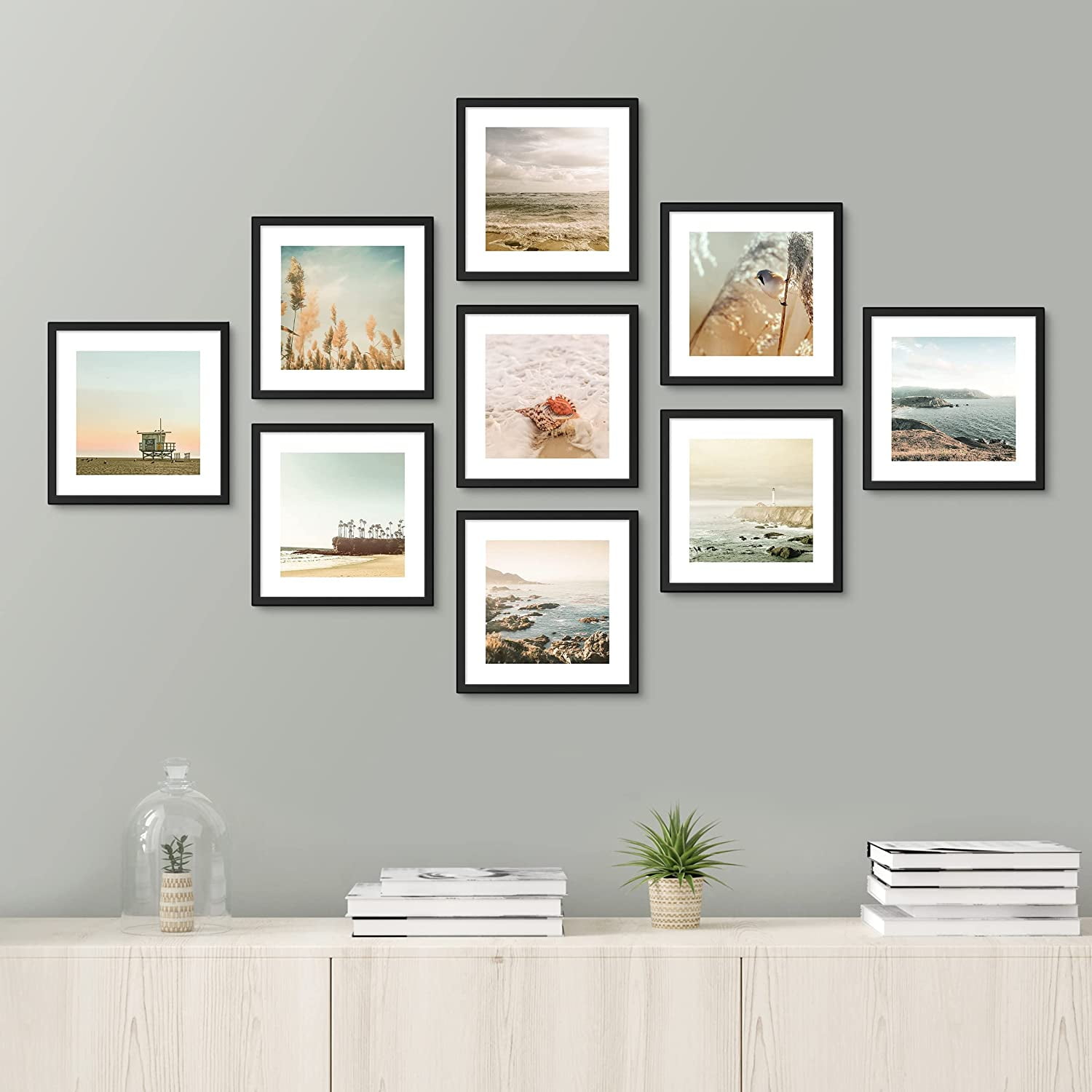 PixonSign 9 Piece 8" x 8" Gallery Wall Art Prints Picture Frame Set for