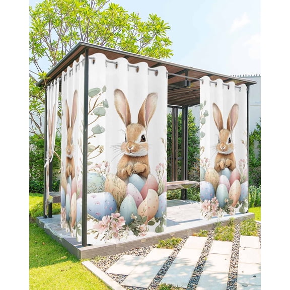 nqOlkjepod Outdoor Curtains for Patio Waterproof, Spring Easter Outdoor Privacy Panels Grommet, Blooms Floral Bunny Colorful Eggs Blackout Outside Curtains for Porch/Cabana/Pergola 54"x84", 1 Panel