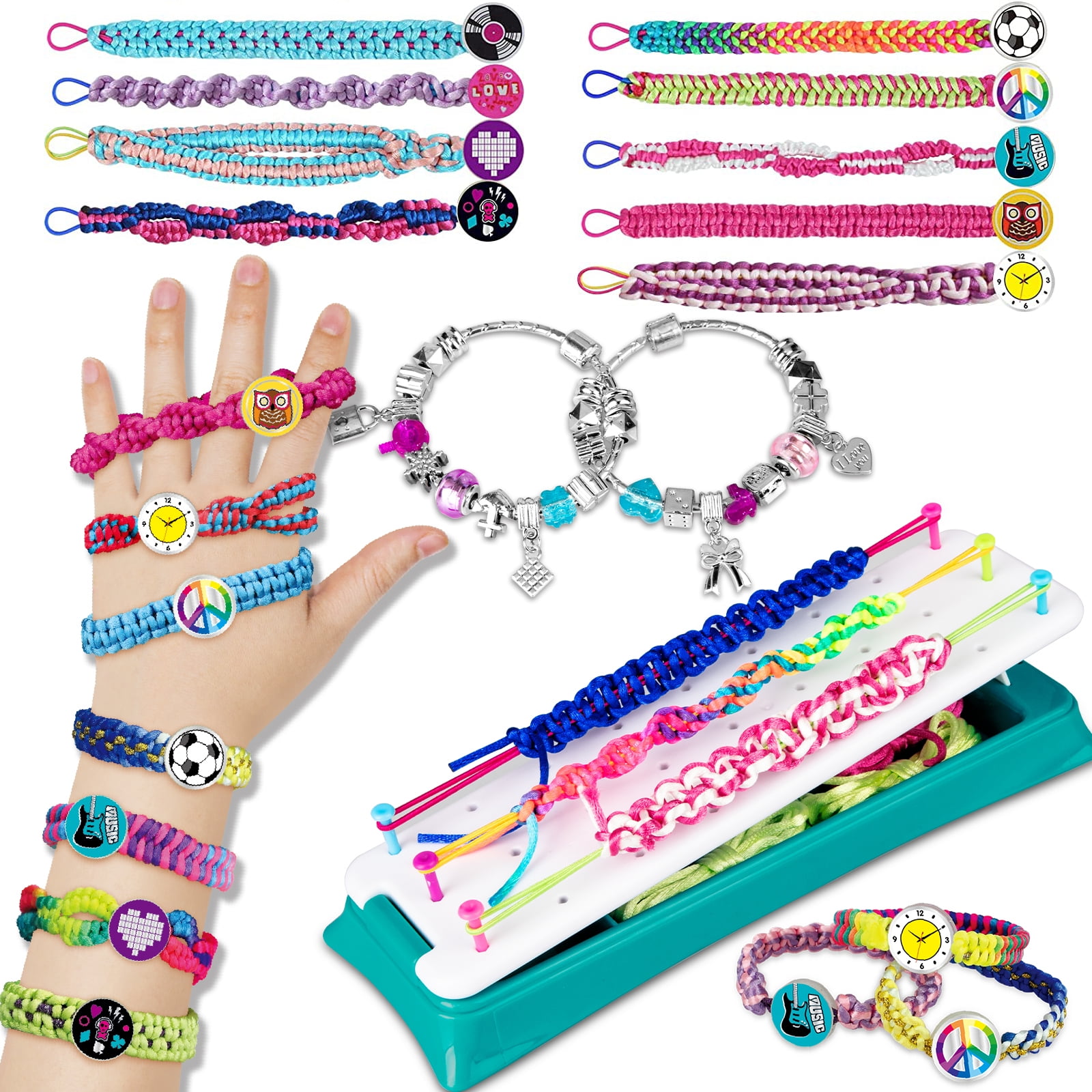 JUGAAD LIFE Friendship Bracelet Making Kit for Girls, 2 Charm Bracelet Making kit for Kids Ages 6-12, Arts and Crafts String Maker Tool, Birthday Gifts for Teen Girl, Party Activity Set