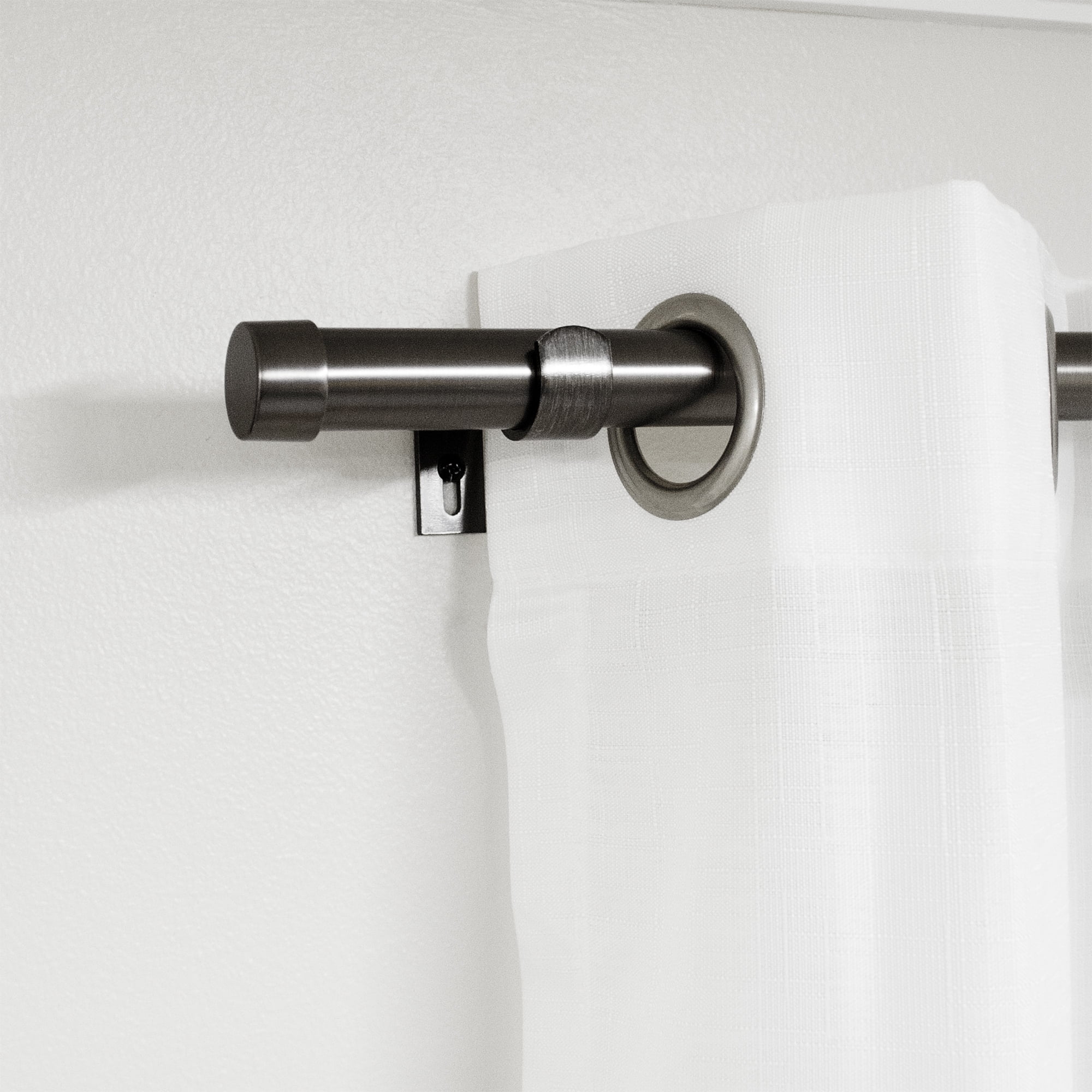Better Homes & Gardens 1" Pewter Cap Adjustable Single Curtain Rod Set, 42"-120"